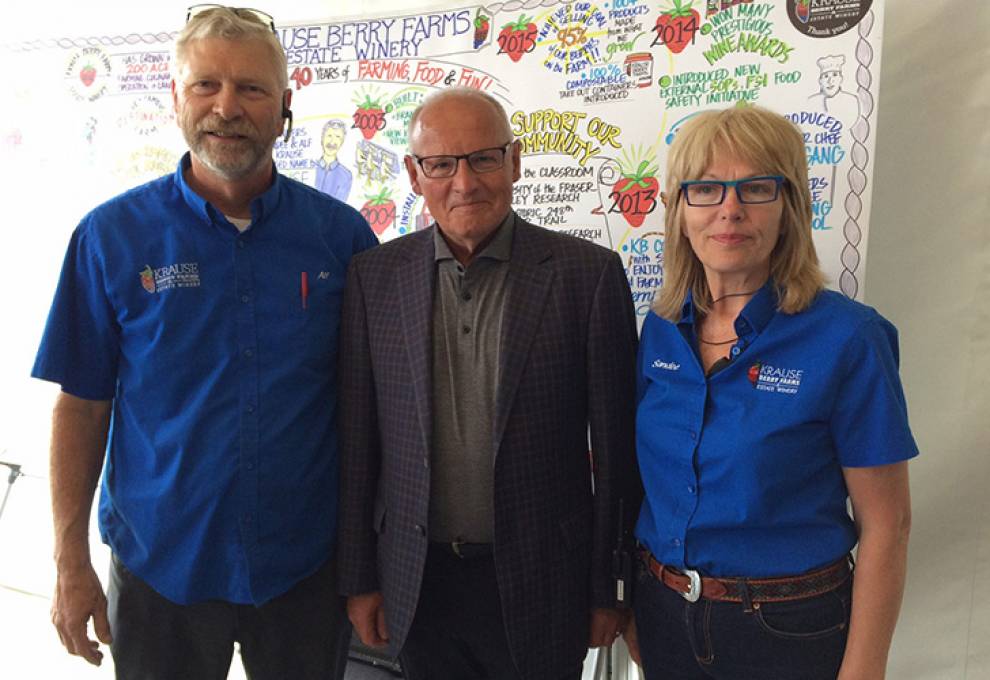 (L-R) Alf Krause, Keith Kuhl, CHC chair and Sandee Krause are pictured at Krause Berry Farms, Langley, B.C.